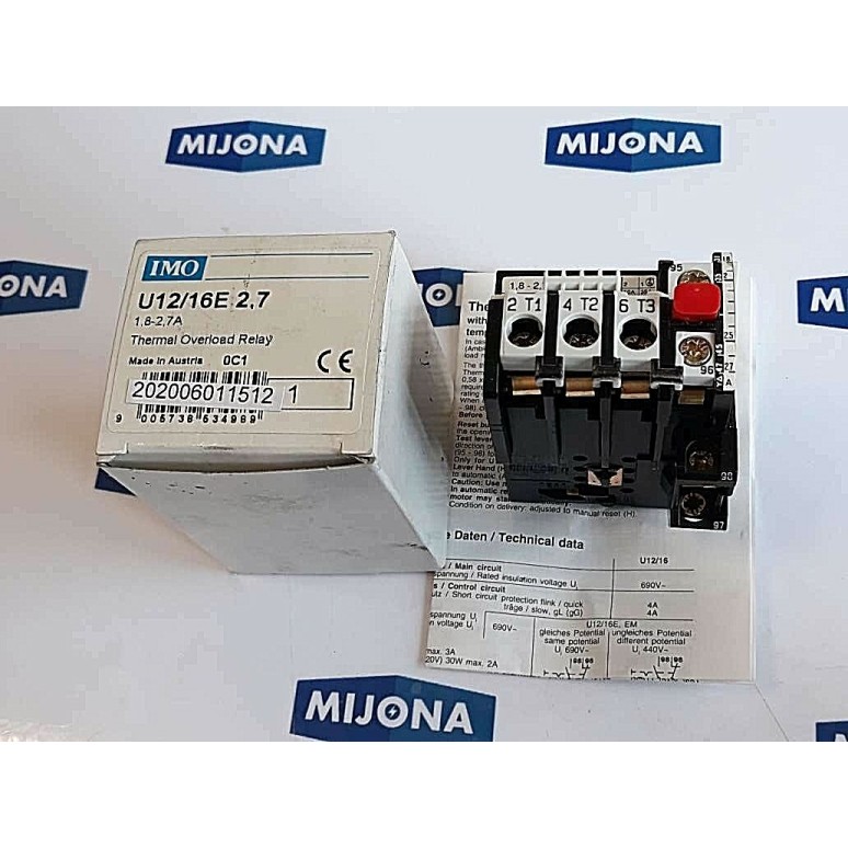 IMO U12 16E THERMAL OVERLOAD RELAY 1.8-2.7A