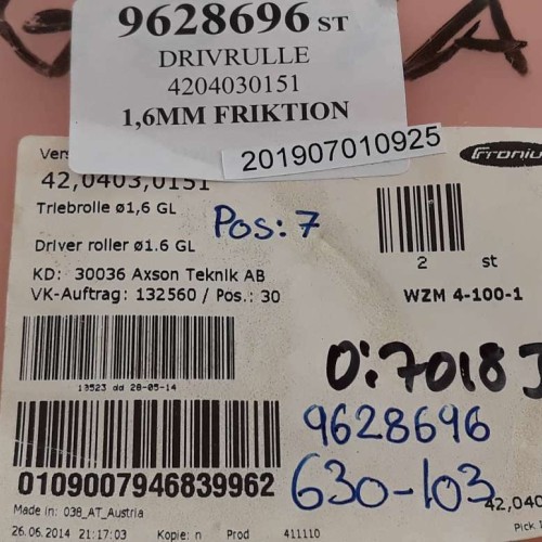 FRONIUS 4204030151 1,6MM FRIKTION  Driver roller D=1.6 new old stock