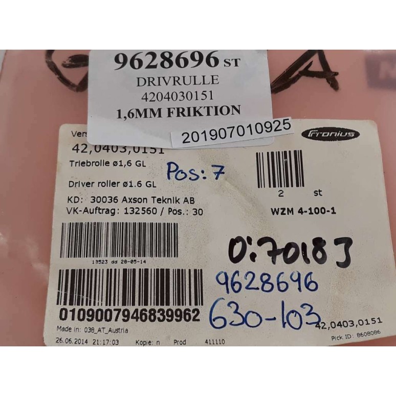 FRONIUS 4204030151 1,6MM FRIKTION  Driver roller D=1.6 new old stock