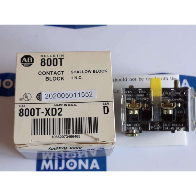 ALLEN BRADLEY 800T XD2 Contact shallow block SER D 600V AC
