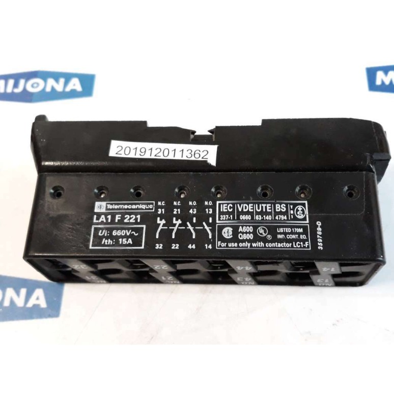 Telemecanique LA1 F221 660V 15A AUXILIARY CONTACT FOR REVERSING CONTACTOR F-LINE Telemecanique LA1 F221 660V 15A AUXILIARY CONTACT FOR REVERSING CONTACTOR F-LINE