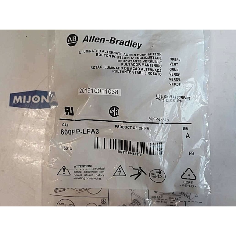 ALLEN BRADLEY Push button green 800FP LFA3 TYP:4,4X 13 IP66 Druckknopf grün