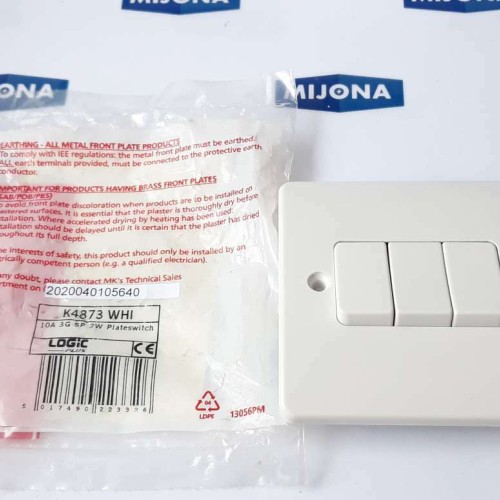 MK logic plus K4873 WHI 10A 3G SP 2WAY Plateswitch Y1009 250V 10AX