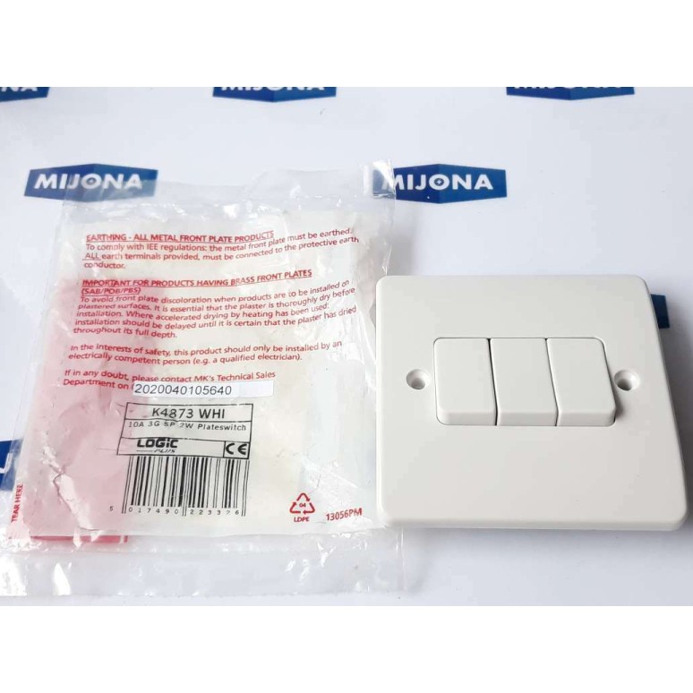 MK logic plus K4873 WHI 10A 3G SP 2WAY Plateswitch Y1009 250V 10AX