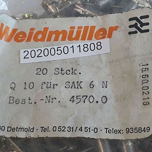Weidmüller 4570.0 Q 10 FOR SAK 6 N PRICE FOR 20 PSC (new old stock) Weidmüller 4570.0 Q 10 FOR SAK 6 N PRICE FOR 20 PSC (new old stock)