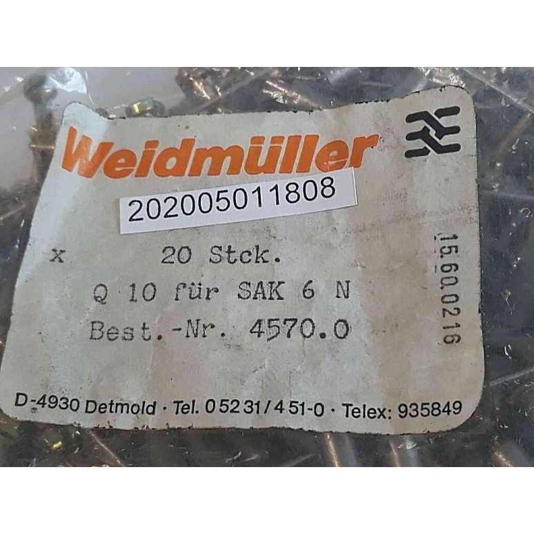 Weidmüller 4570.0 Q 10 FOR SAK 6 N PRICE FOR 20 PSC (new old stock)