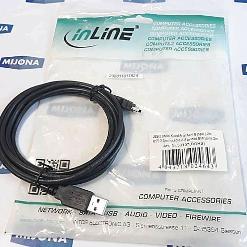 IN LINE USB 2.0 MINI CABLE AM TOO MINI BM 5PIN 2M HIGHT SPEED NEW OLD STOCK