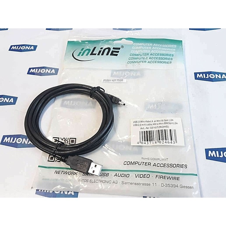 IN LINE USB 2.0 MINI CABLE AM TOO MINI BM 5PIN 2M HIGHT SPEED NEW OLD STOCK