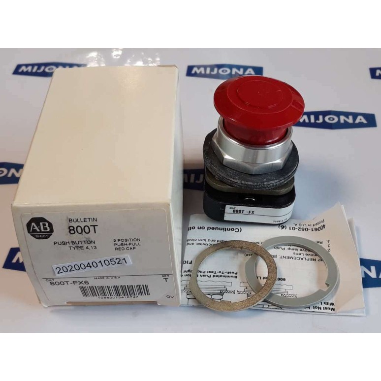 ALLEN BRADLEY 800T FX6 PUSH BUTTON TYPE 4 13 2POSITION PUSH-PULL RED CAP SER T