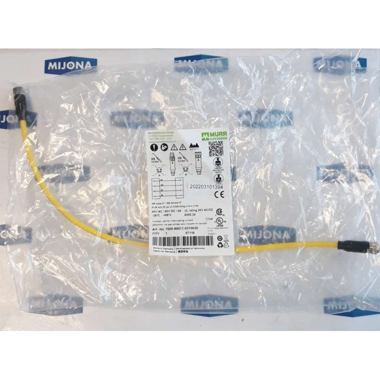 Murr Elektronik 7000 88011 0310030  M8 MALE 0° with cable 0,3m 50V AC 60V DC 4A