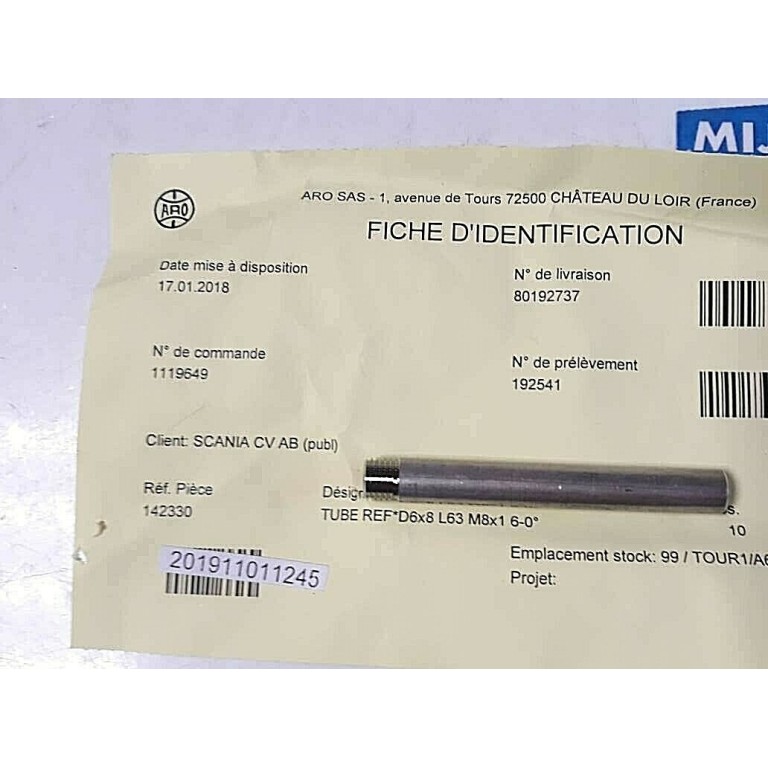Aro welding 142330 tube REF D6X8 L63 M8X1 6-0° (New old stock)
