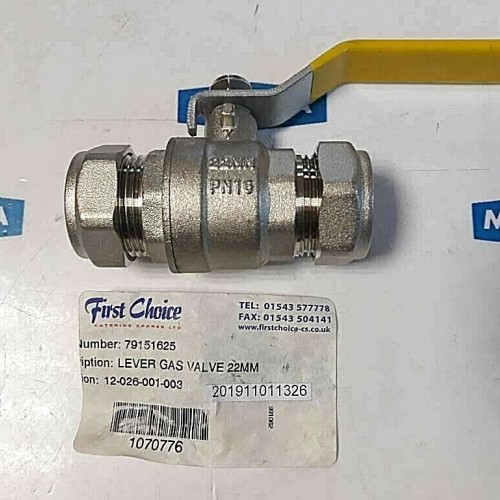Gas Valve With Lever (Yellow) 22mm PN16 MOP5 0415