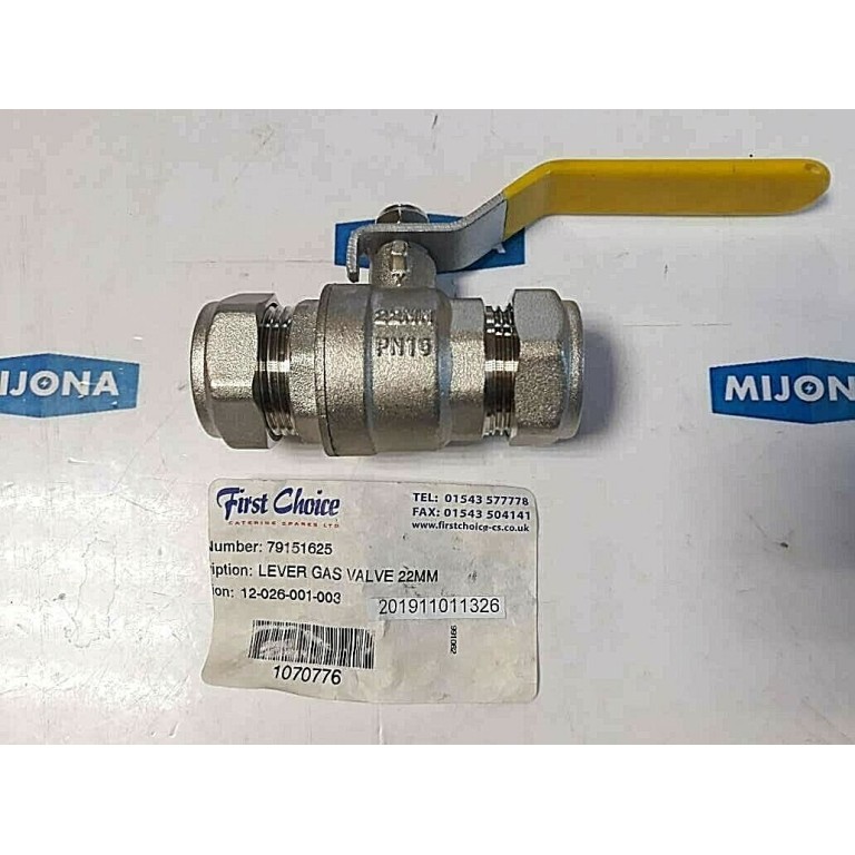 Gas Valve With Lever (Yellow) 22mm PN16 MOP5 0415