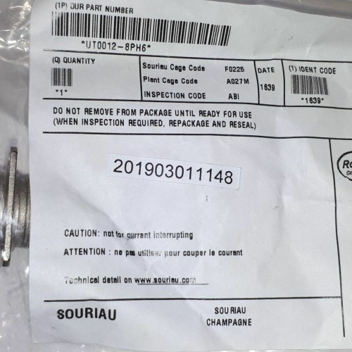 Souriau UT0012-8PH6 F0225 Connector Souriau UT0012-8PH6 F0225 Connector
