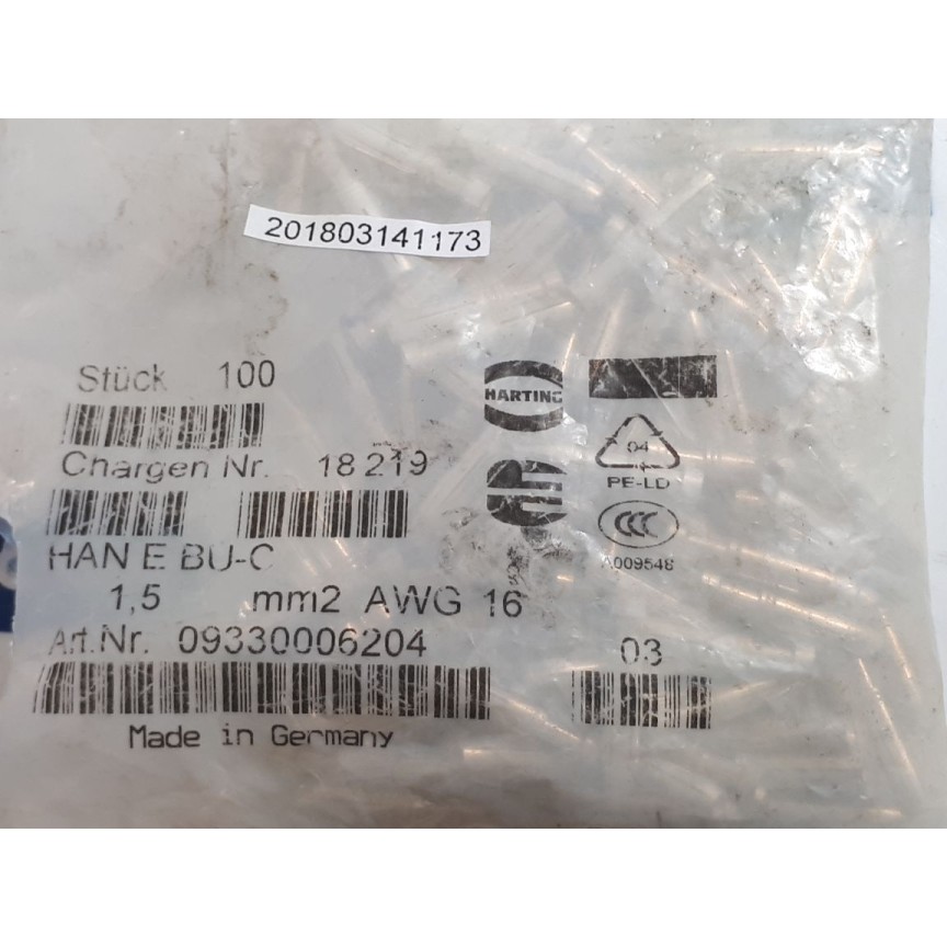 Preis pro 5 Stück Harting HAN E BU-C Stiftkontakt 09330006204 (new old stock)