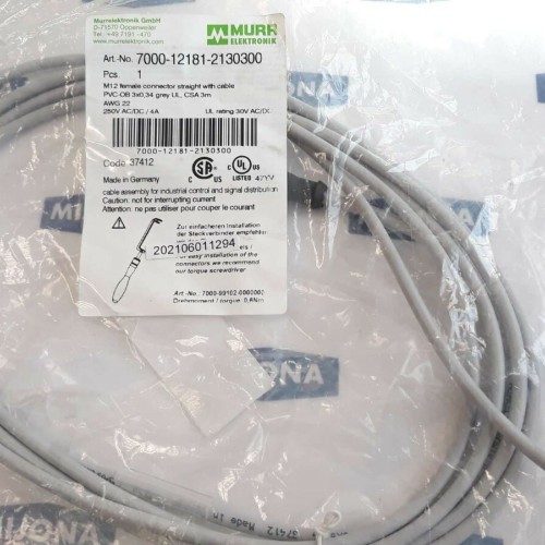 Murr Elektronik 7000 12181 2130300 M12 FEMALE STRAIGHT cable 3m 250V AC DC 4A Murr Elektronik 7000 12181 2130300 M12 FEMALE STRAIGHT cable 3m 250V AC DC 4A