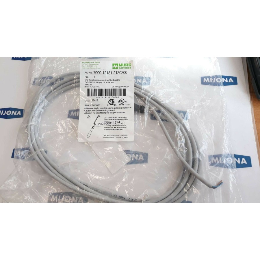Murr Elektronik 7000 12181 2130300 M12 FEMALE STRAIGHT cable 3m 250V AC DC 4A Murr Elektronik 7000 12181 2130300 M12 FEMALE STRAIGHT cable 3m 250V AC DC 4A