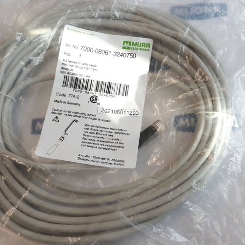Murr Elektronik 7000 08061 3240750 M8 MALE M8 FEMALE cable 7.5m 50V AC 60V DC 4A Murr Elektronik 7000 08061 3240750 M8 MALE M8 FEMALE cable 7.5m 50V AC 60V DC 4A