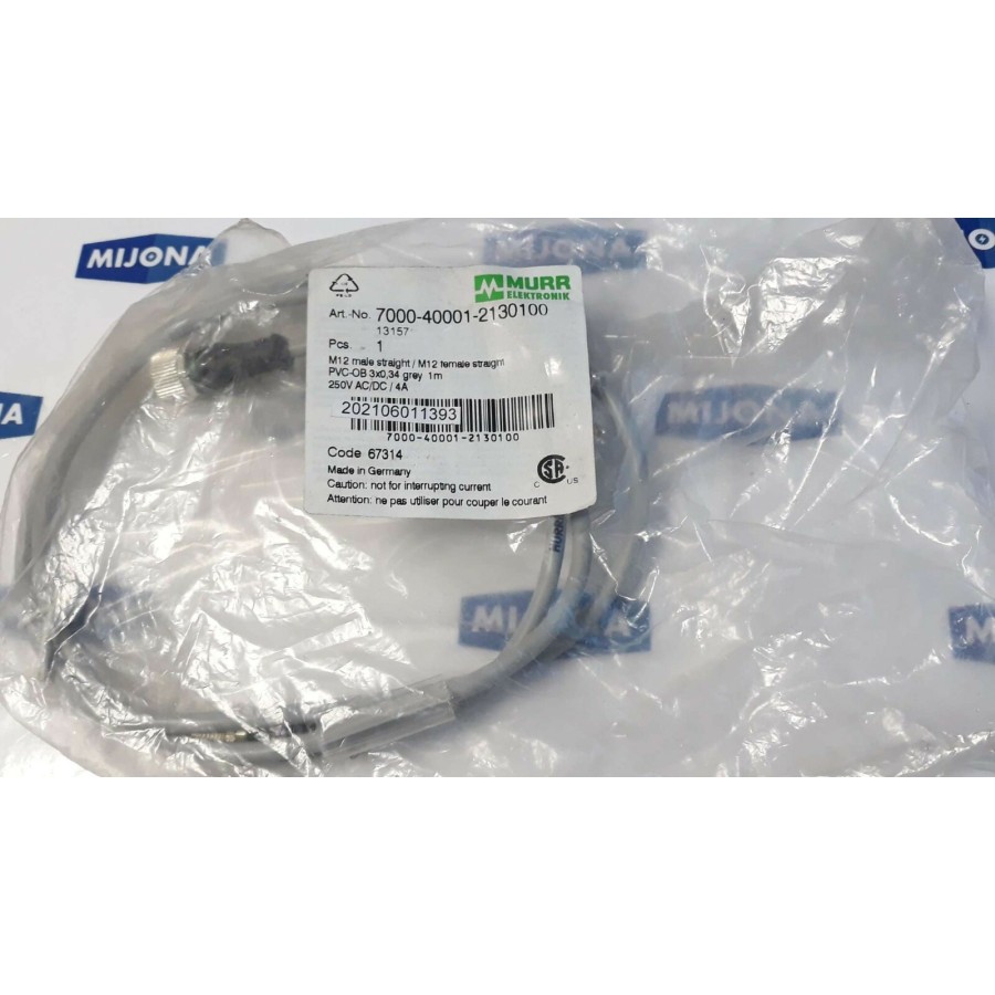 Murr Elektronik 7000 40001 2130100 M12 MALE M12 FEMALE STRAIGHT 1m GREY CABLE