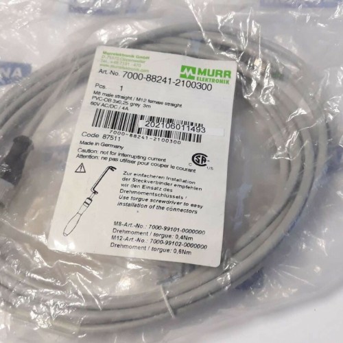Murr Elektronik 7000 88241 2100300 M8 MALE M12 FEMALE STRAIGHT 3m GREY CABLE Murr Elektronik 7000 88241 2100300 M8 MALE M12 FEMALE STRAIGHT 3m GREY CABLE