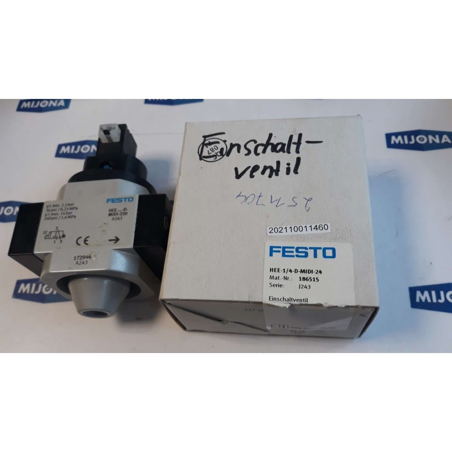 FESTO HEE 1/4 D MIDI 24 186515 ON OFF valve   SERIE J243 new old stock